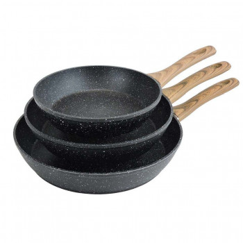Dessini frying pan 3pcs set la sera cookware fry pan stone marble coated wooden handle Dessini frying pan 3pcs set la sera cookware fry pan stone marble coated wooden handle