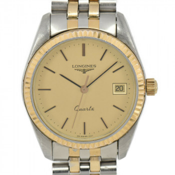 LONGINES Date Gold Dial Stainless Steel/GP Quartz Men's Watch J#98429
