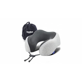 napfun Neck Pillow for Traveling, Upgraded Travel Neck Pillow for Airplane 100% Pure Memory Foam Travel Pillow for Flight Headrest Sleep, Portable Plane Accessories, Light Grey