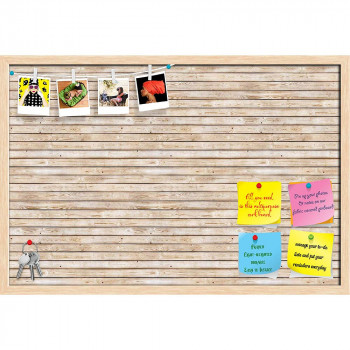 ArtzFolio Natural Texture Bulletin Board Notice Pin Board Vision Soft Board Combo with Thumb Push Pins  Natural Brown Frame 24 x 16 inch (61 x 41 cms)